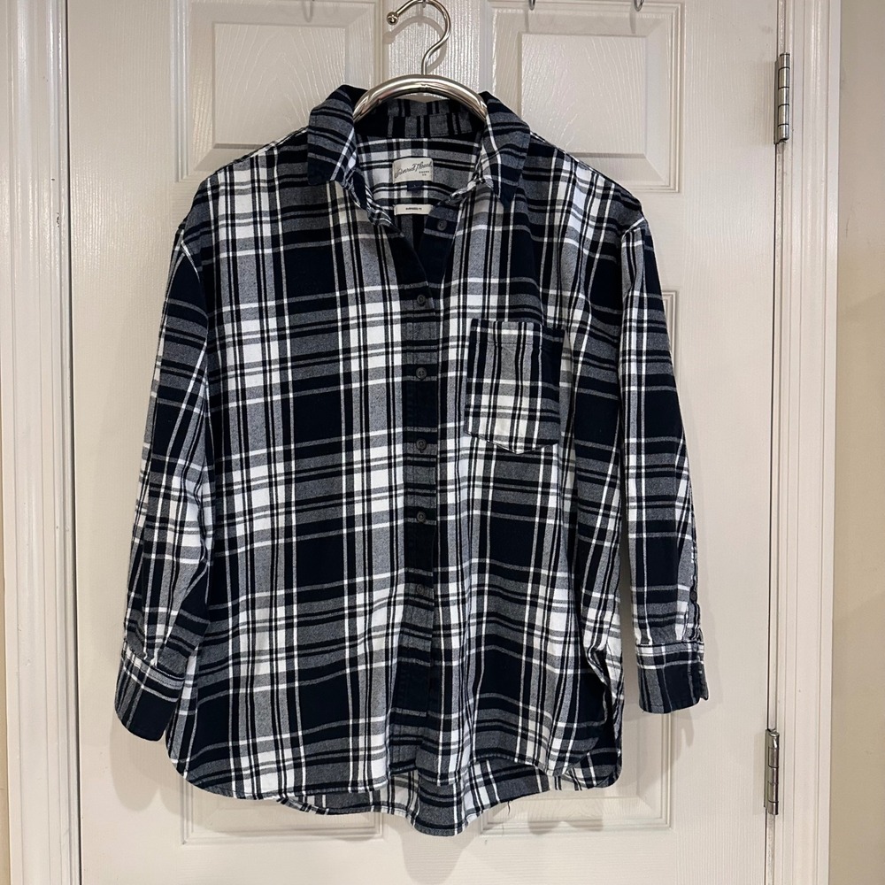 Universal Thread Black White Plaid Flannel Oversized Button Down Shirt Large